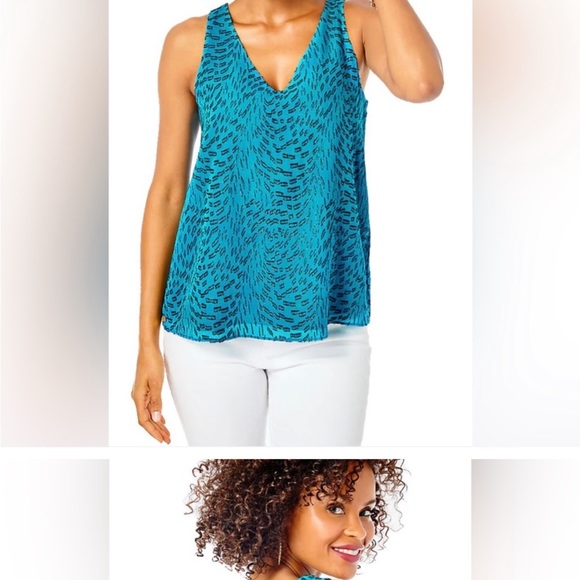 Lilly Pulitzer Florin Top Teal Bay Silk Swirl Clip XS. New with Tags Attached. - Picture 3 of 6
